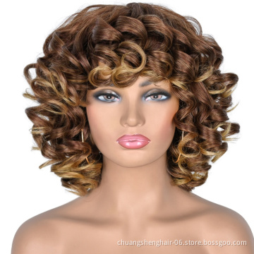 Customized American wig bob wavy heat resistant for women sale afro long wholesale wig cheap blonde kinky synthetic wigs brown